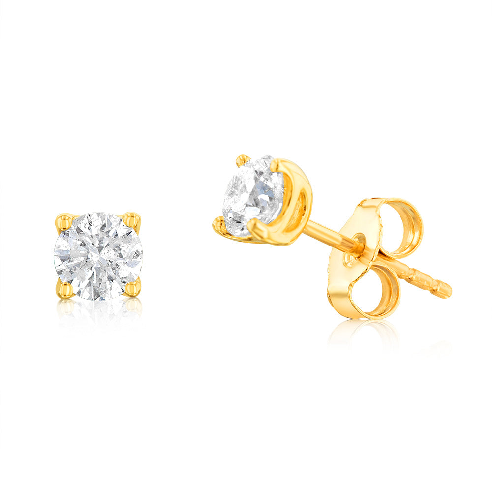 Stunning 9ct Yellow Gold 1-Carat Solitaire Diamond Stud Earrings for Elegant Wear