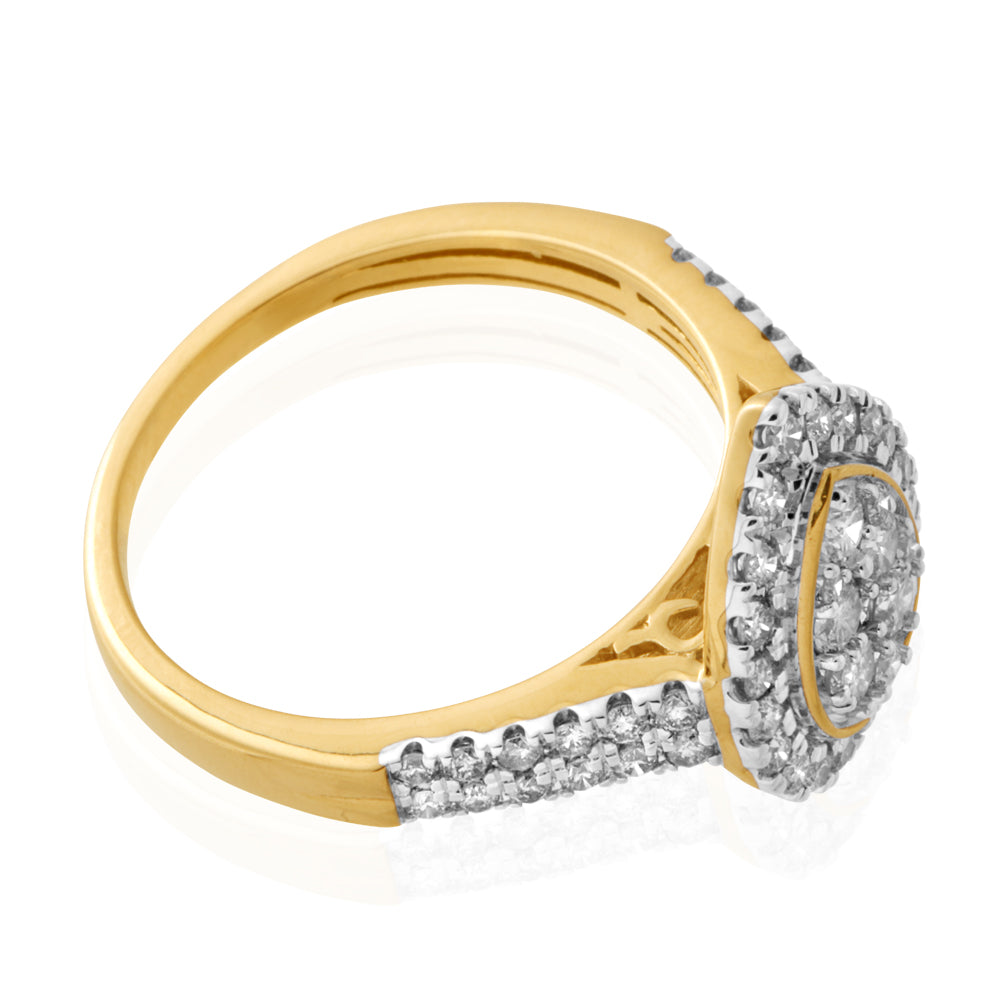 Exquisite 9ct Yellow Gold 1 Carat Diamond Cluster Ring in Pear Shape