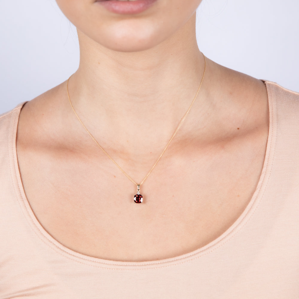 1.85ct Garnet and Diamond Pendant in 9ct Yellow Gold on 45cm Chain