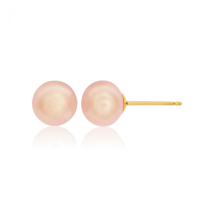 9ct Yellow Gold 6.5 - 7mm Natural Freshwater Pink Pearl Stud Earrings