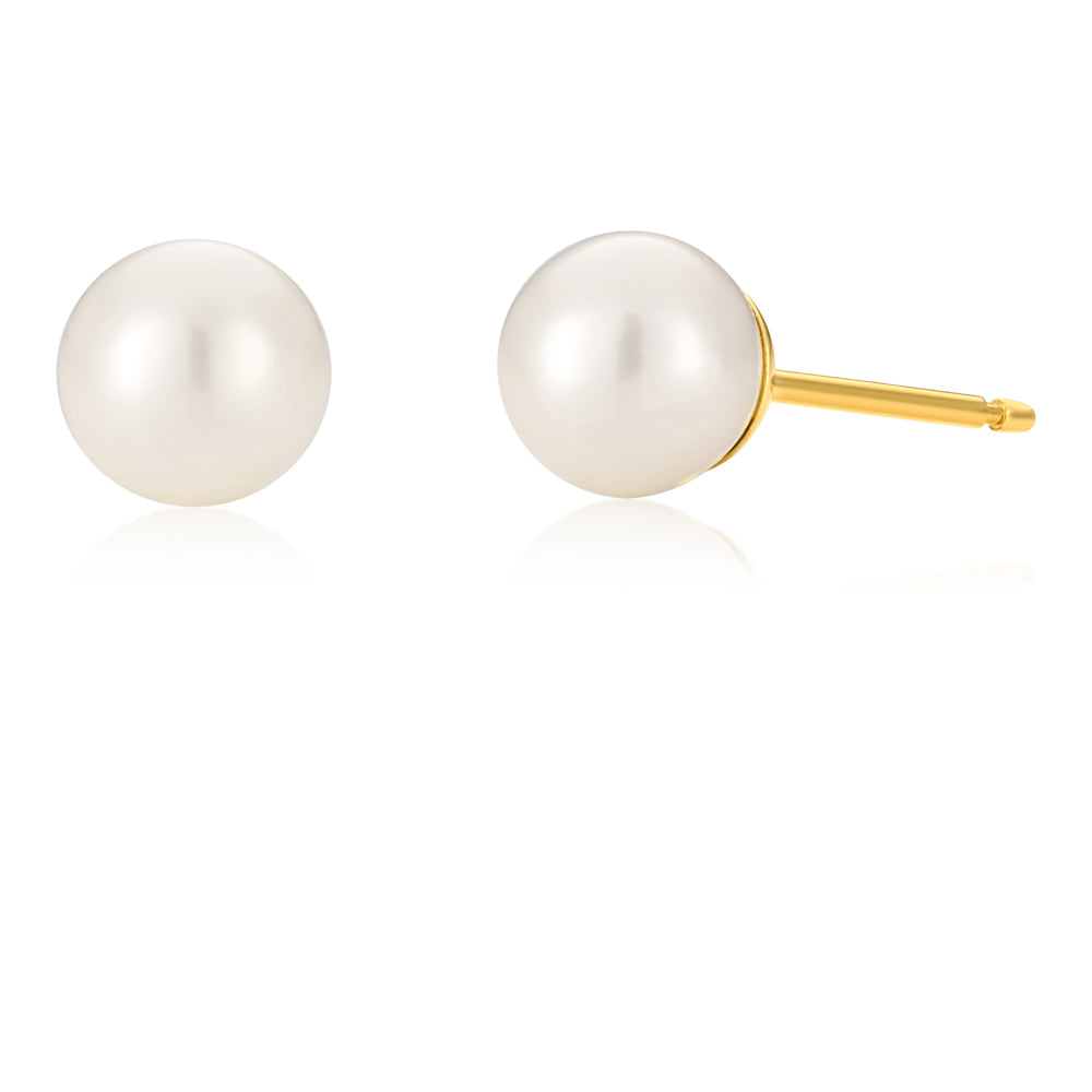 9ct Yellow Gold Freshwater Pearl Stud Earrings - Elegant Jewelry