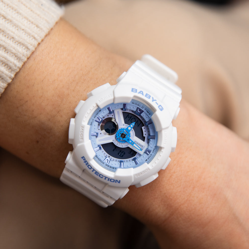 Stylish Baby-G BA110XBE-7A Blue and White Ladies Fashion Watch for Everyday Wear