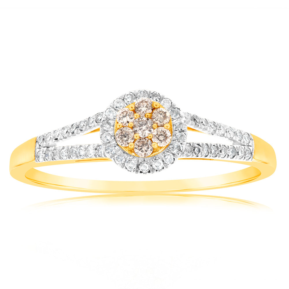 Exquisite 9ct Yellow Gold Diamond Ring Featuring a Quarter - Carat of Diamonds