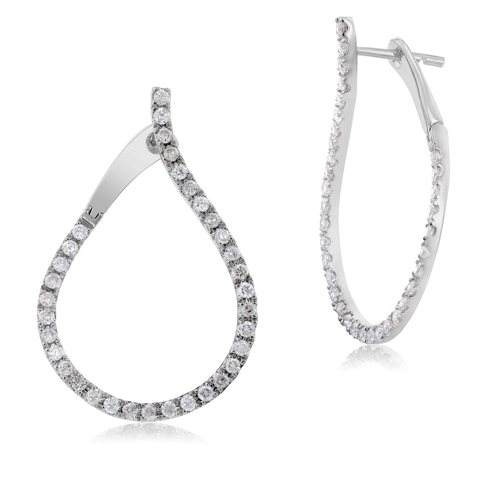 Gorgeous 14ct White Gold Hoop Earrings with 1 Carat Shining Diamonds