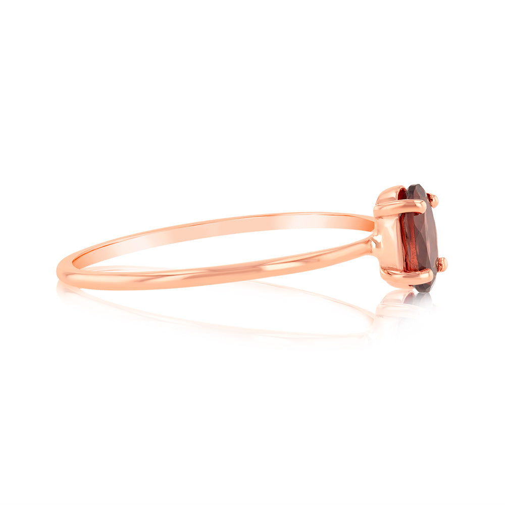 Stylish 9ct Rose Gold Ring Featuring a Single 6x4mm Oval Garnet