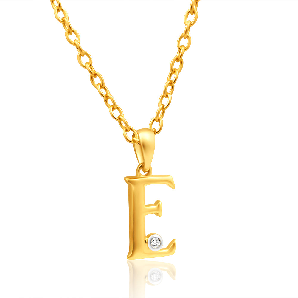 9-carat Yellow Gold Diamond-encrusted Initial 'E' Pendant for a Personalized Jewelry Piece