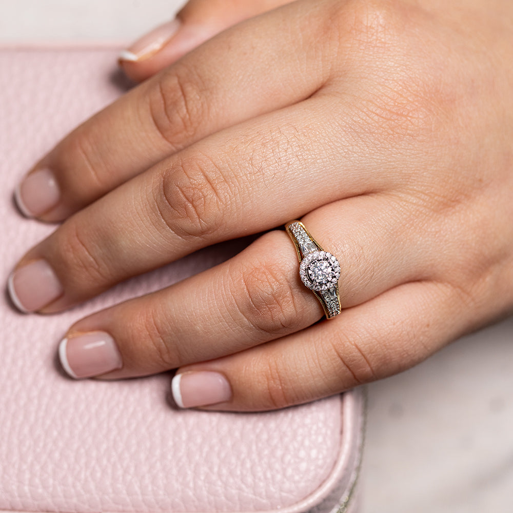 Halo-Style 10ct Yellow Gold Ring with 0.45 Carat Solitaire Diamond