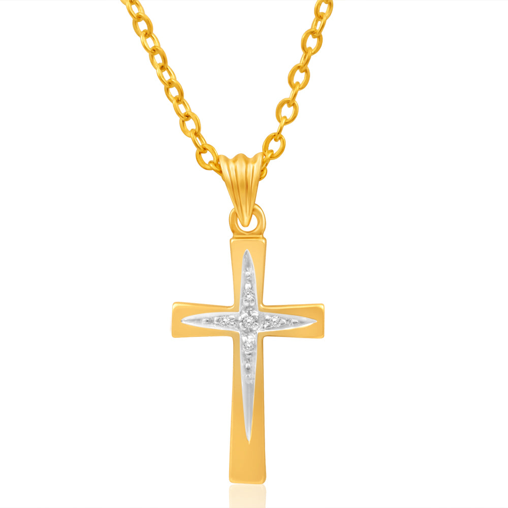 9-carat Yellow Gold Diamond-Embedded Cross Pendant for Religious Jewelry Lovers