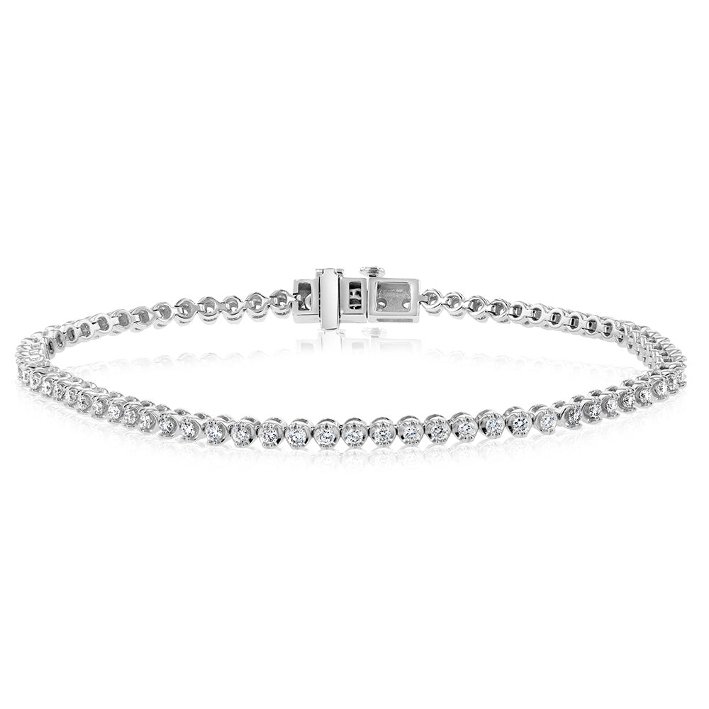 Stunning 14ct White Gold Diamond Tennis Bracelet with 70 Sparkling Brilliant Diamonds, 1.20 Carats in Total, 18cm Length