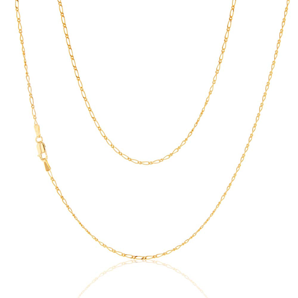 9ct Yellow Gold 40 Gauge 1:1 Figaro Style Necklace Chain Measuring 46cm for Everyday Wear
