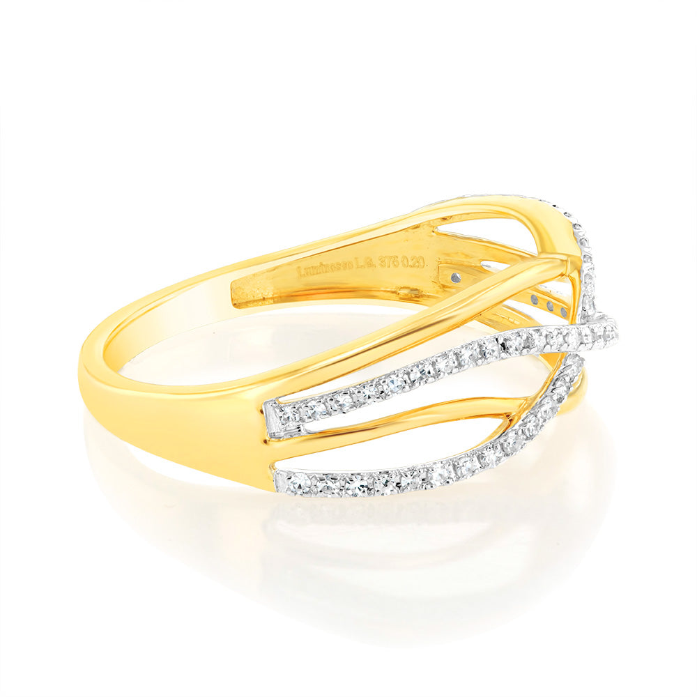 9ct Yellow Gold Glowing Lab - Created Double - Band Diamond Ring