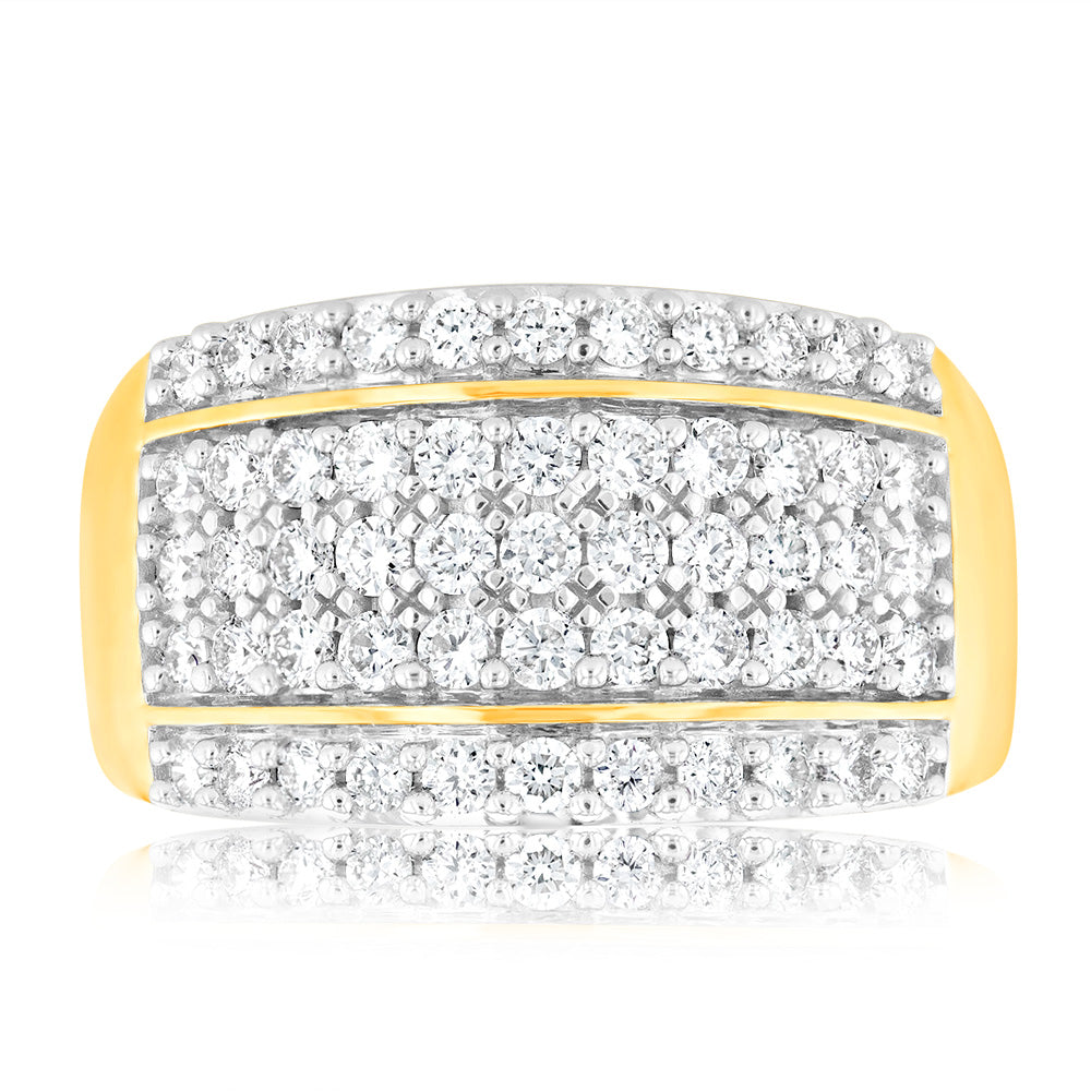 Stunning 0.95 Carat Cluster Diamond Dress Ring Crafted in 14ct Yellow Gold