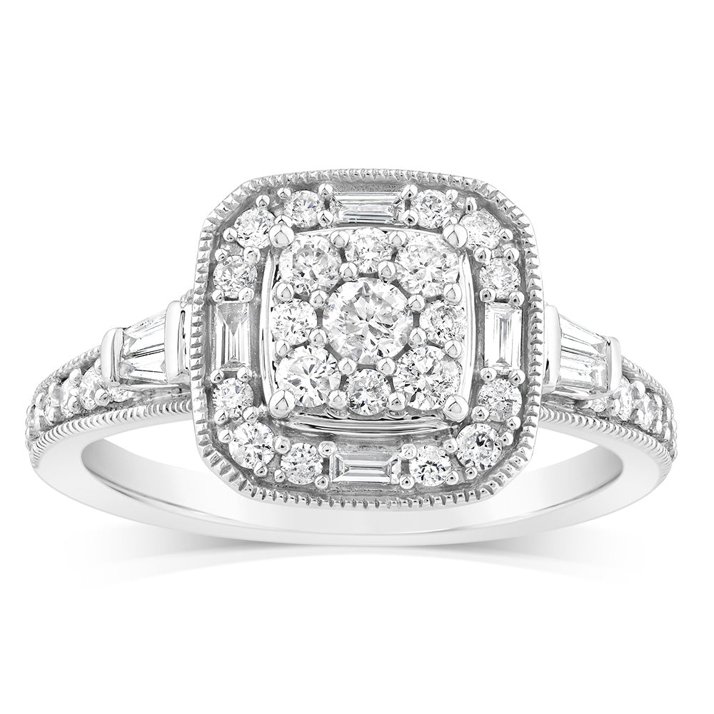 Exquisite 9ct White Gold Fancy Brilliant Round Cushion Shaped Diamond Ring with 0.60 Carat Natural Diamonds