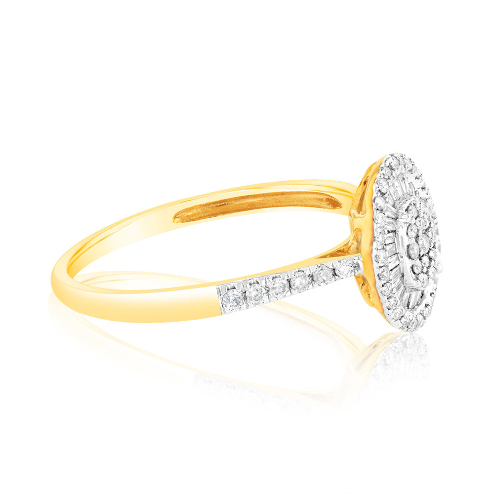 0.30 Carat Natural Diamond 9ct Yellow Gold Oval Ring