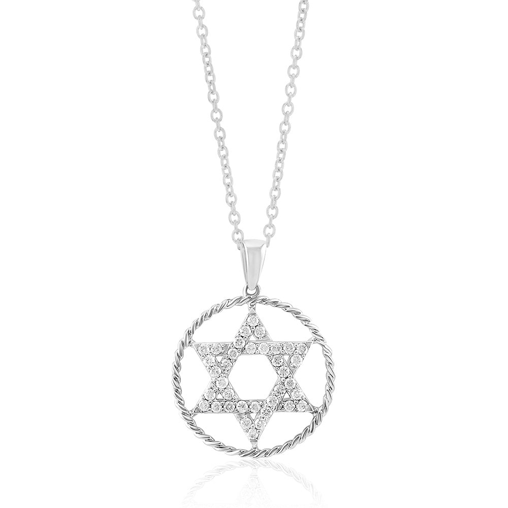 Exquisite 14 Carat White Gold Diamond Star of David Pendant Adorned with 72 Glistening Diamonds, Ideal for Jewelry Lovers