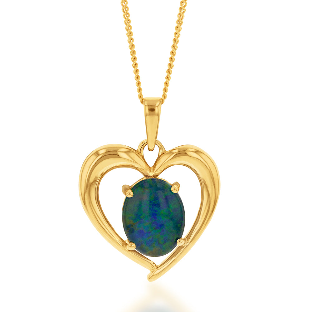 10x8mm 9ct Yellow Gold Heart-shaped Pendant with Natural Australian Opal
