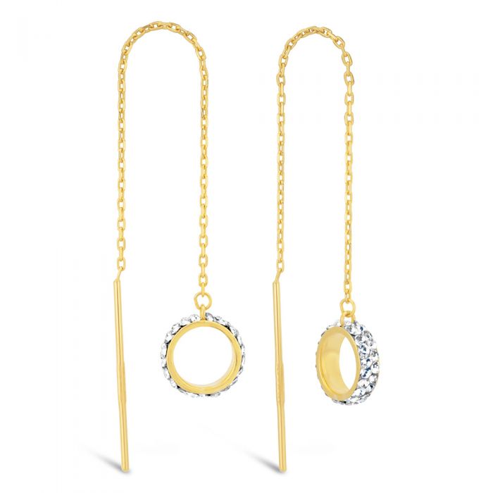 9 - carat Yellow Gold - filled Circular Crystal Threader Earrings, Ideal Jewelry for Women