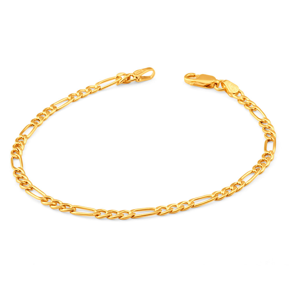 Classic 9 Carat Yellow Gold Plated Copper Figaro Style Bracelet for Men and Women