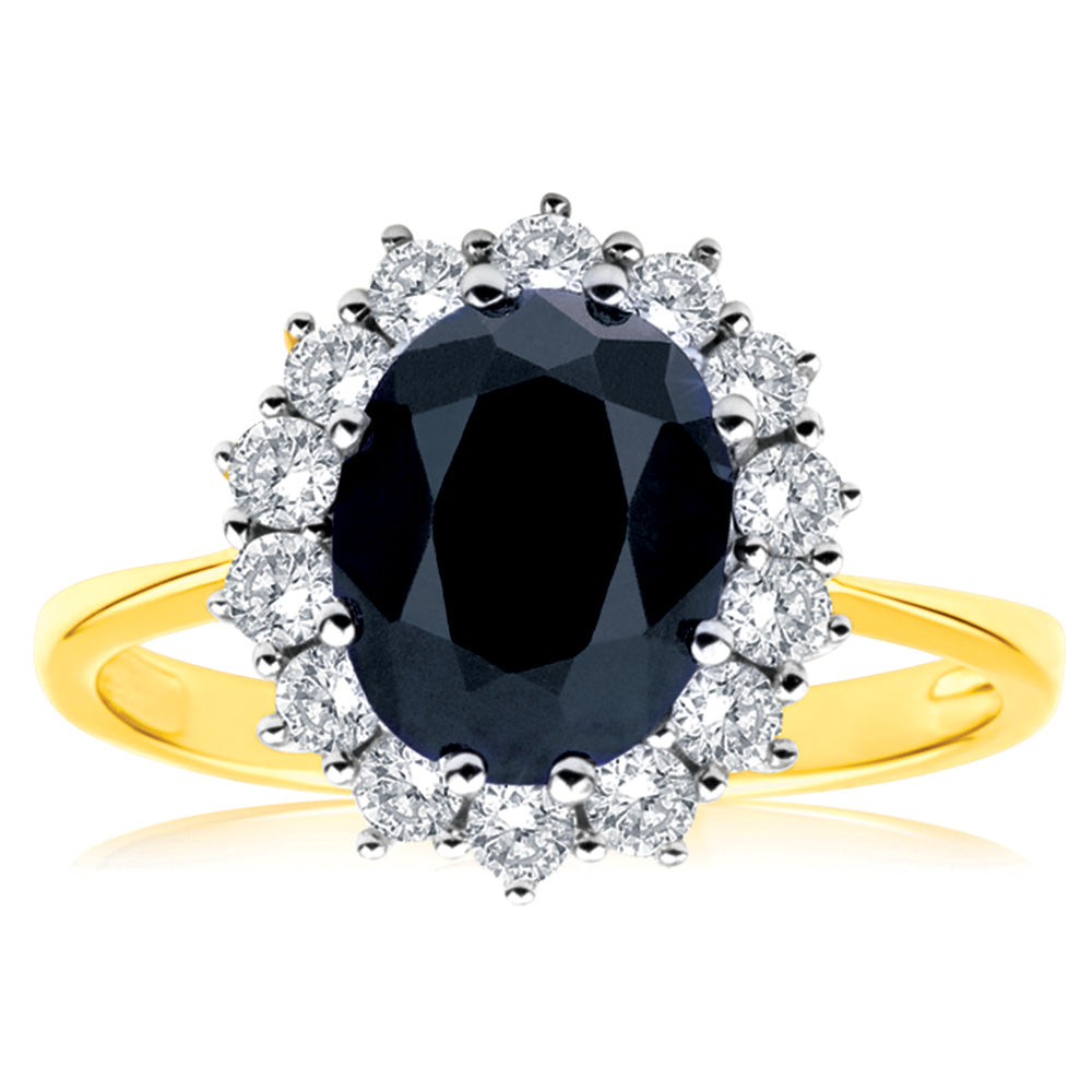 9ct Yellow Gold Ring with 2.50 Carat Natural Oval Sapphire (9X7mm) and 0.50 Carat Diamonds