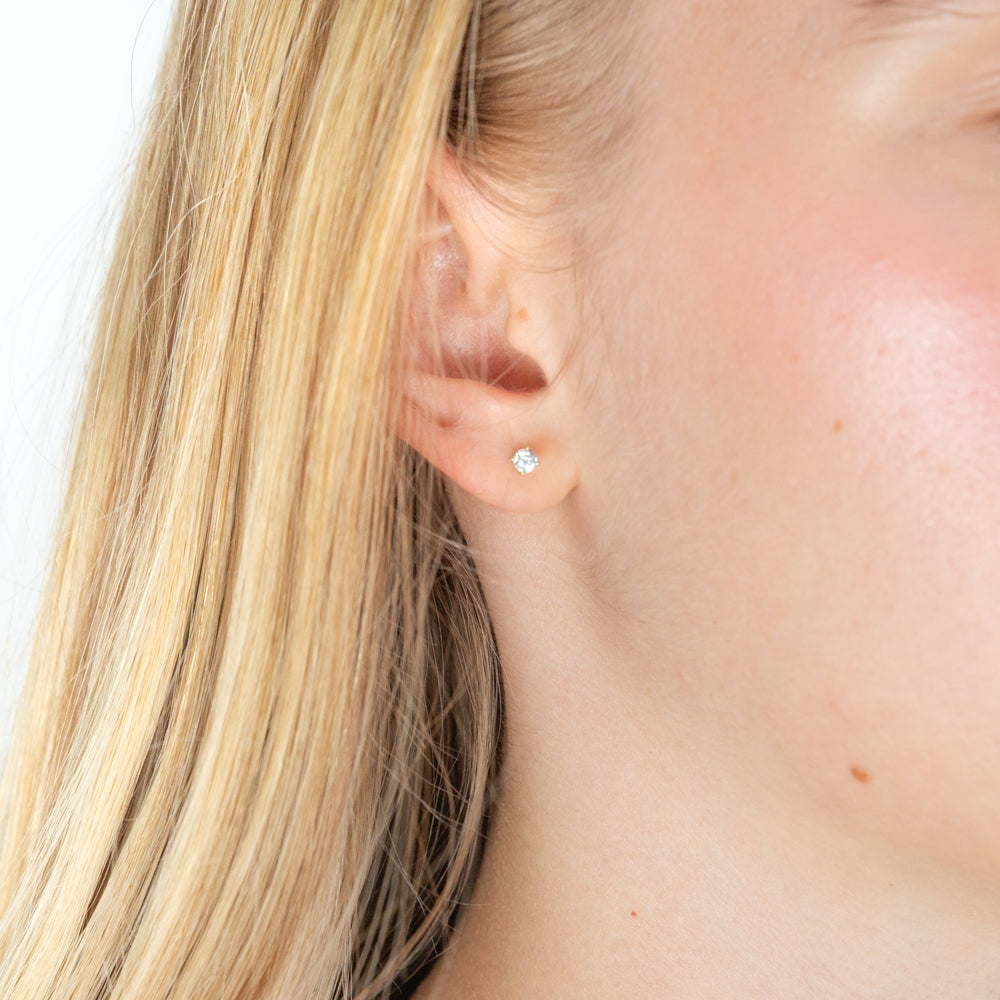 3mm 9ct Yellow Gold Round Cubic Zirconia Stud Earrings for Elegant Look