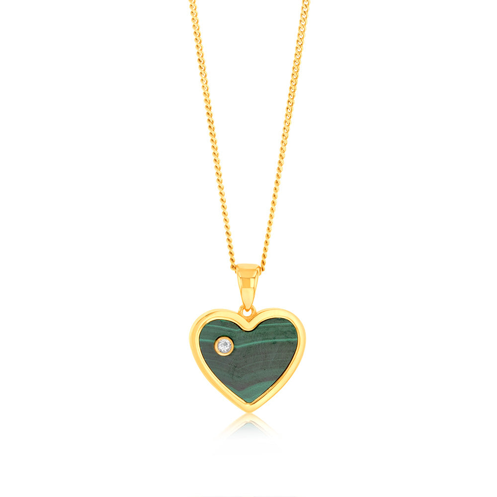Exquisite 9ct Yellow Gold Pendant with Natural Malachite Heart Design