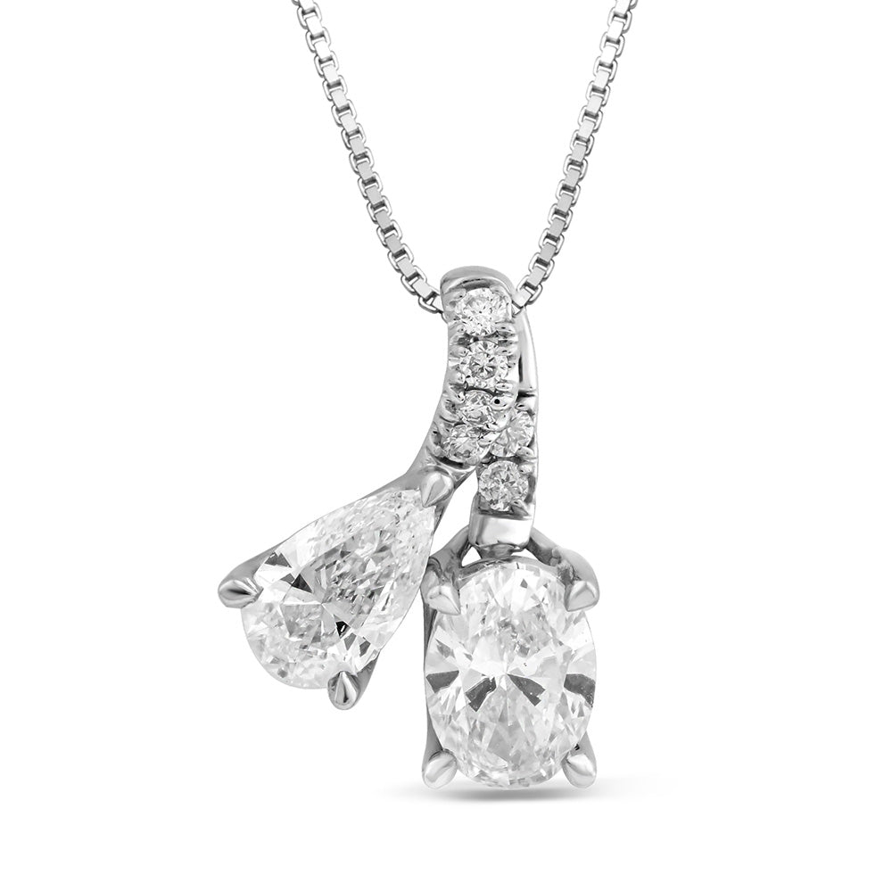 Exquisite 1 Carat Luminescent Lab - Created Oval and Pear - Shaped Diamond Pendant Crafted in 10 - carat White Gold, a Jewelry Delight
