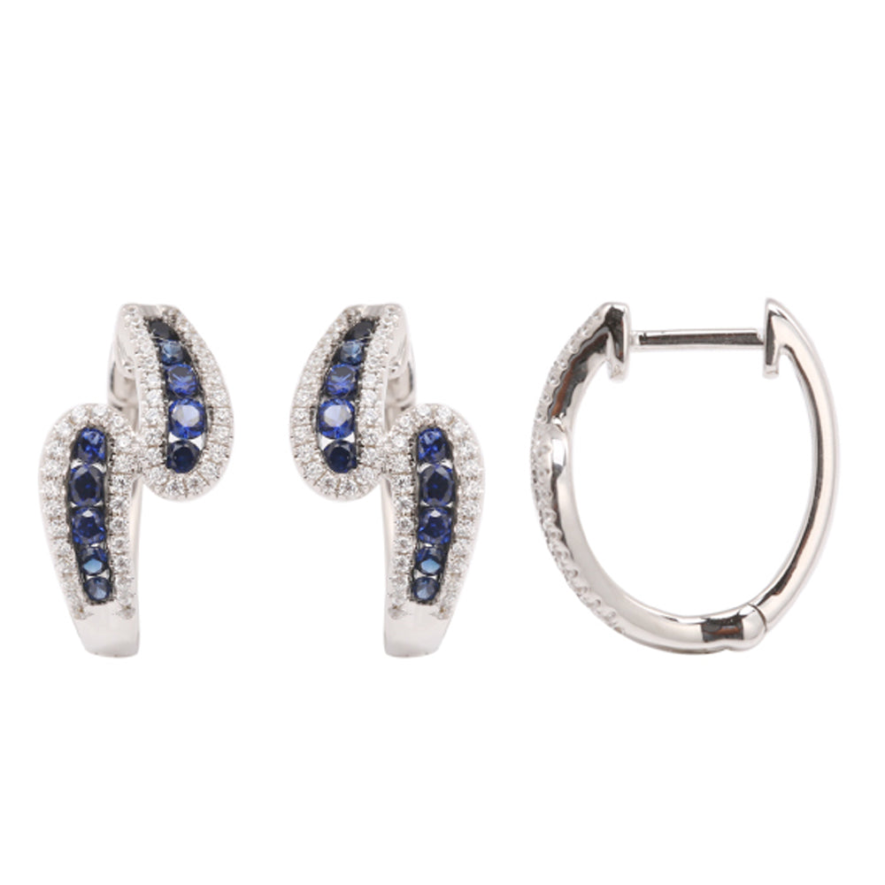 Stunning 9ct White Gold Hoop Earrings Embellished with Sapphires and Sparkling Diamonds, a Type of Jewelry