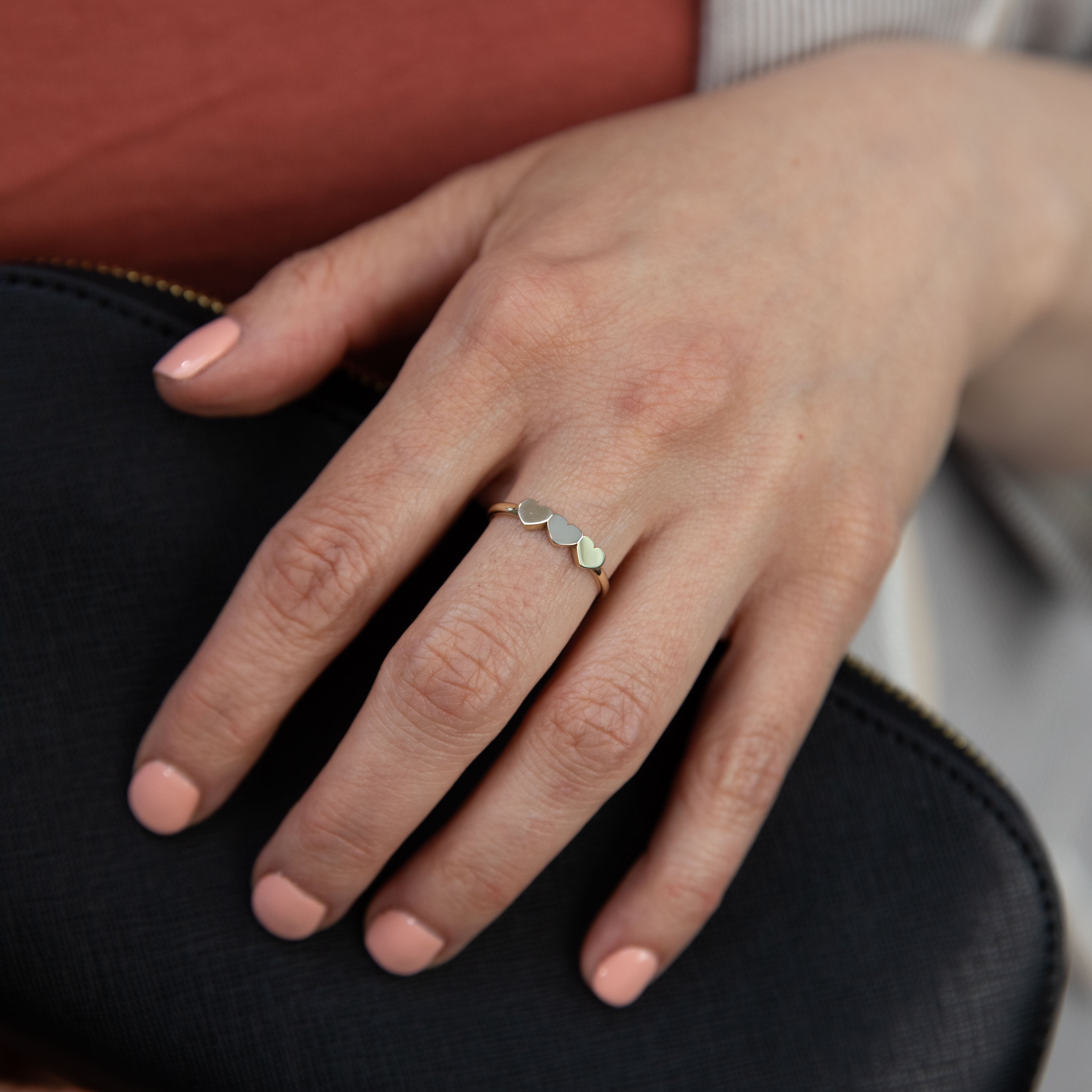 Stunning 9ct Two-Tone Yellow and White Gold Ring Featuring Triple Interlocking Hearts