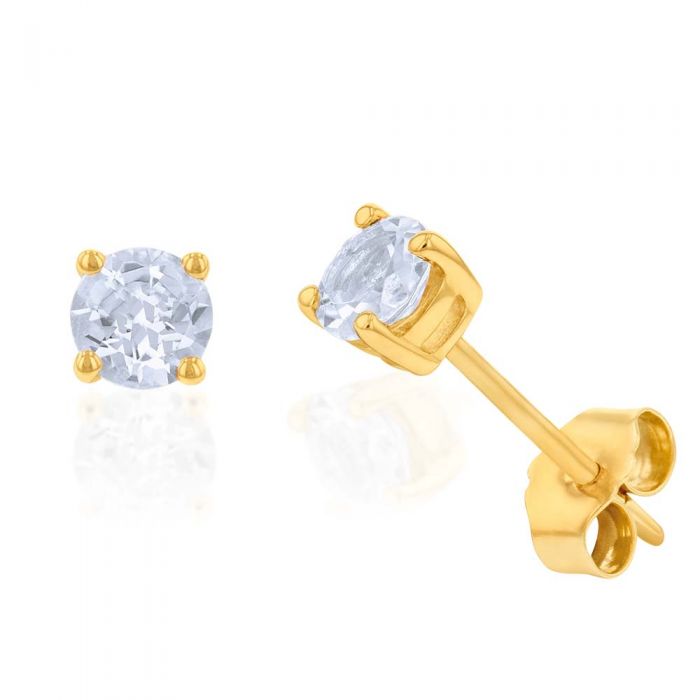 Stunning 9ct Yellow Gold 4mm Aquamarine Stud Earrings for Timeless Elegance
