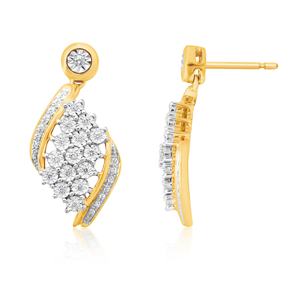 1/4 Carat Diamond Drop Earrings in 9ct Yellow and White Gold