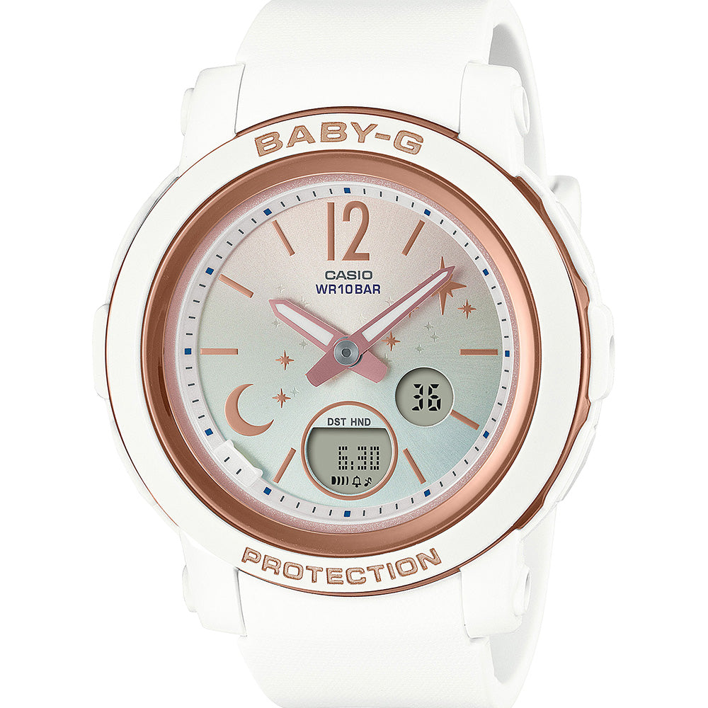 Baby-G BGA290DS-7A White Casual Watch with Moon and Stars Theme for Active Women