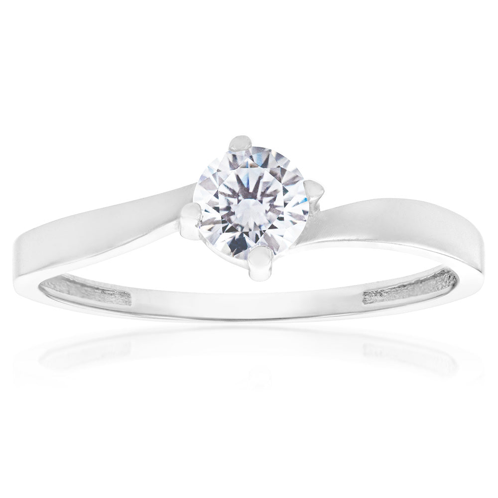 Stunning 9-carat White Gold Solitaire Cubic Zirconia Ring with Four-claw Setting