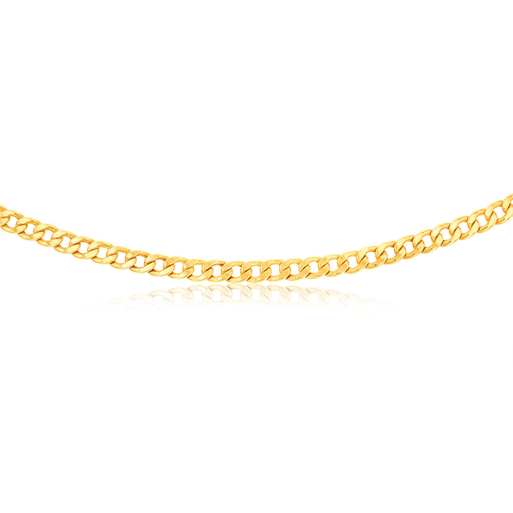 60cm 190 Gauge 9 Carat Yellow Gold-plated Copper Flat Curb Chain for Men, Ideal for Everyday Wear