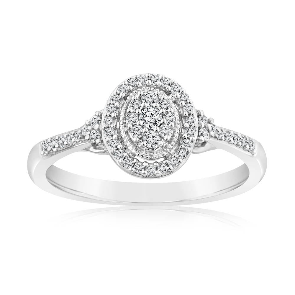 1/6 Carat Oval Diamond Cluster Ring Crafted in 10ct White Gold