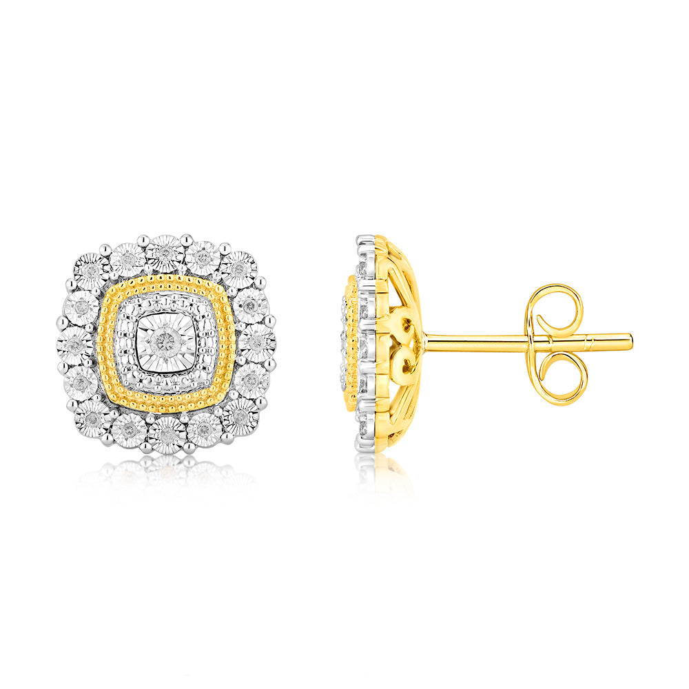 Stunning 9ct Yellow Gold Stud Earrings with 1/6 Carat Diamonds