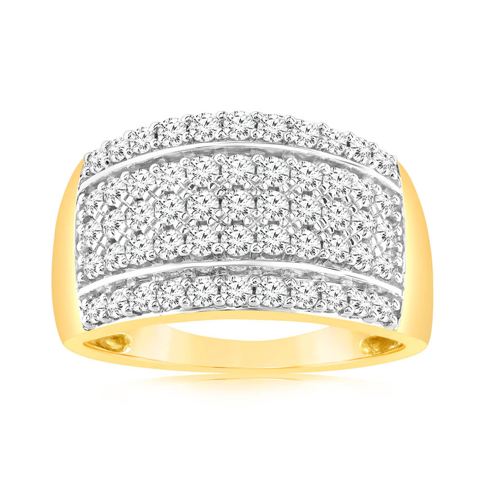 Stunning 0.95 Carat Cluster Diamond Dress Ring Crafted in 14ct Yellow Gold