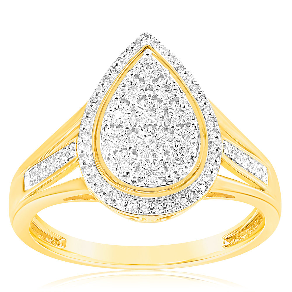 Stunning 9ct Yellow Gold Ring with 1/10 Carat and 58 Round Brilliant Diamonds