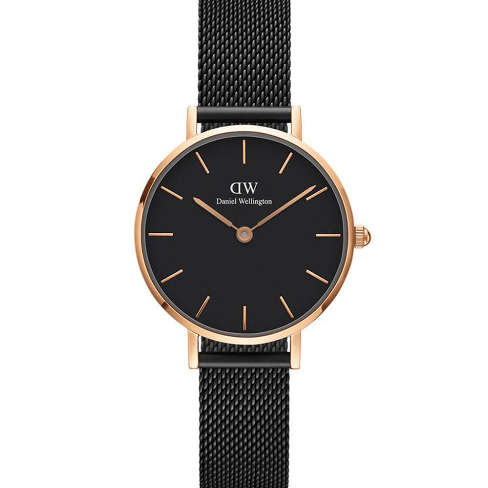 Daniel Wellington Petite Ashfield DW00100245 Women's Ultra - thin Matte Black Mesh Strap Wristwatch