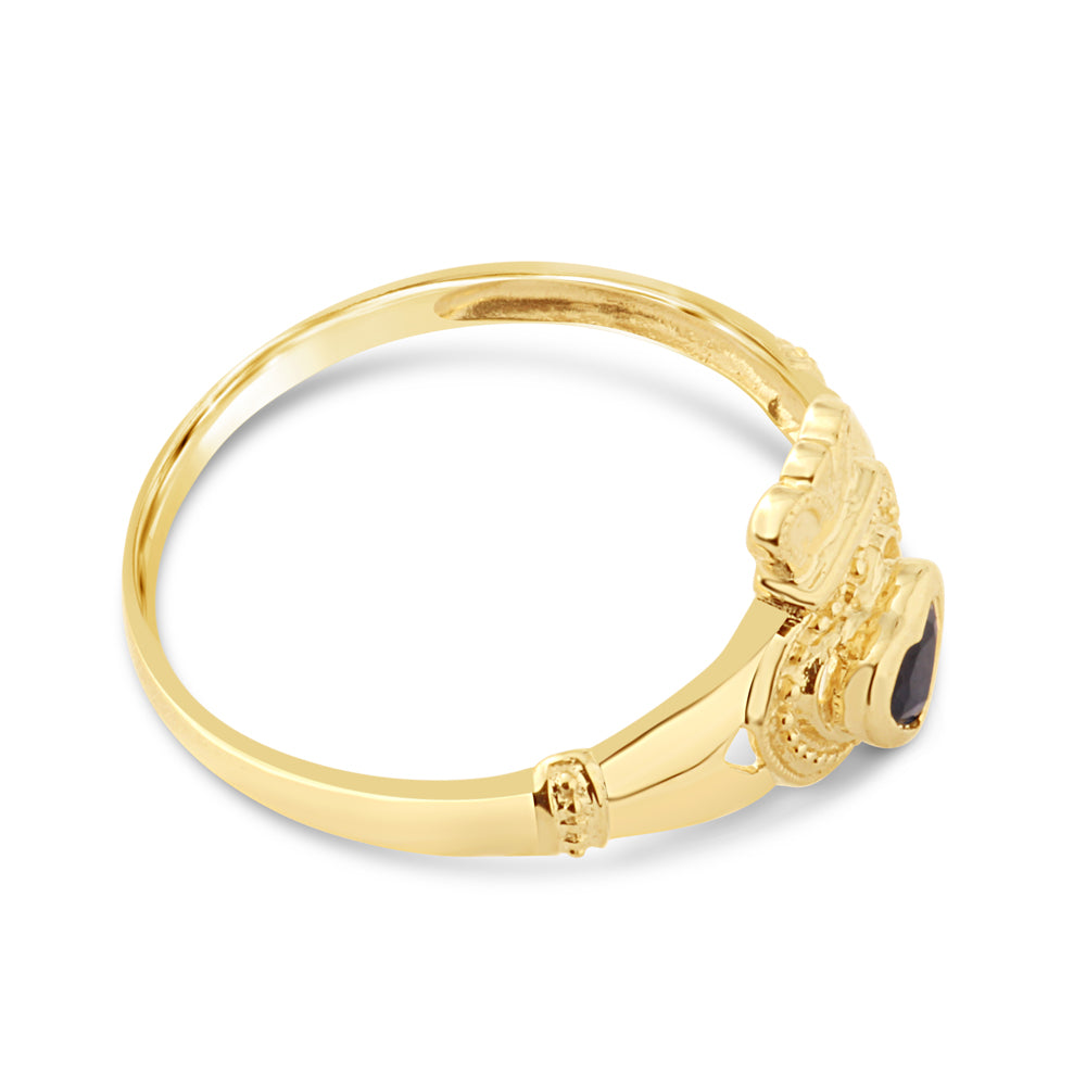 Exquisite 9ct Yellow Gold Claddagh Ring with Natural Sapphires