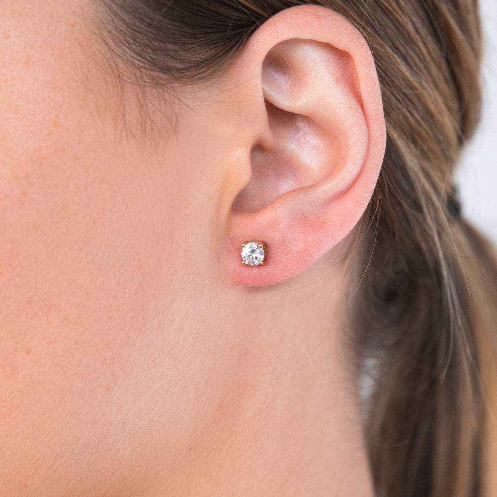 9ct Yellow Gold Stud Earrings with 5mm Cubic Zirconia Round Stones 3mm