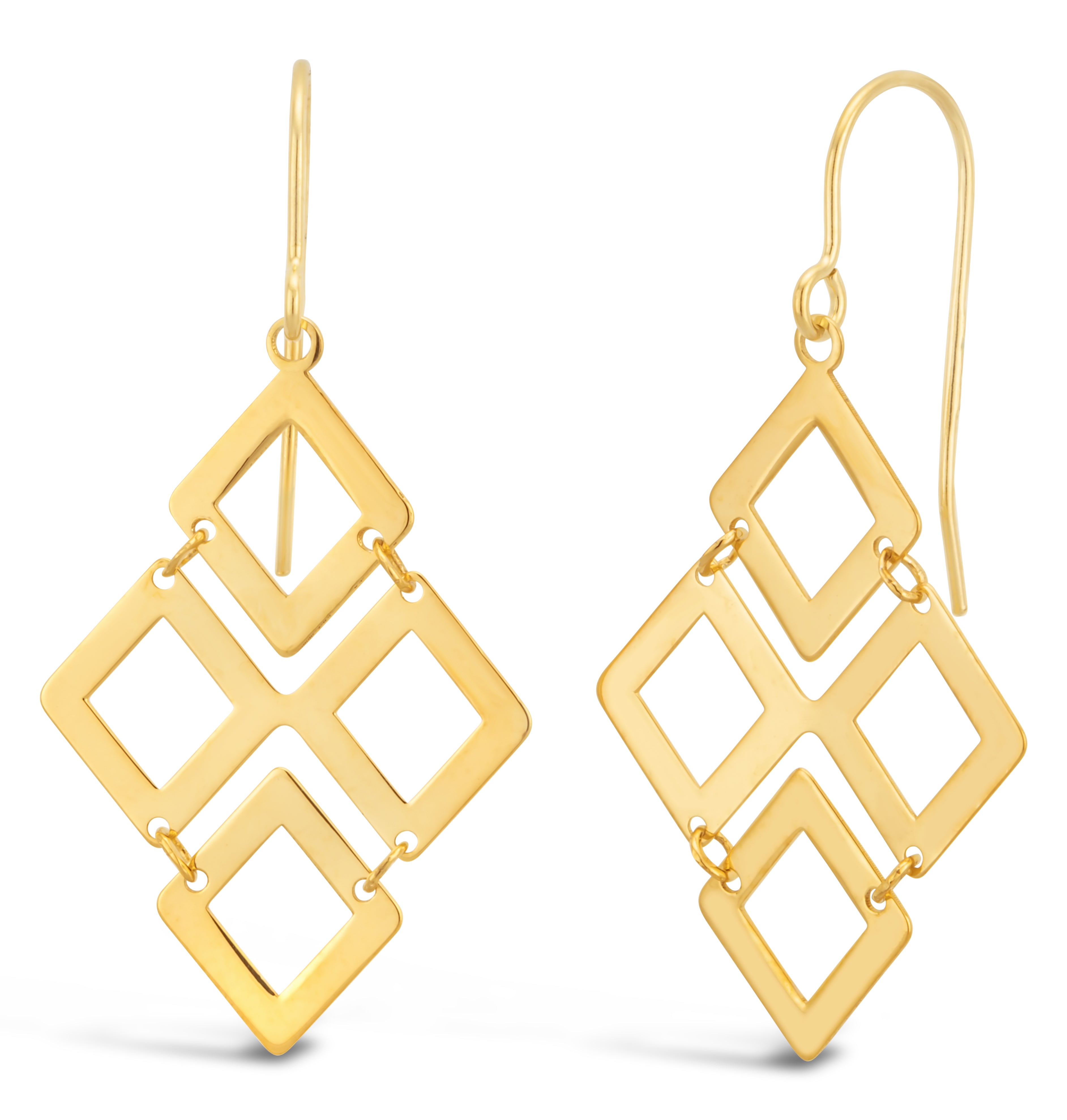 Exquisite 9ct Yellow Gold Filled Diamond-Shape Chandelier Drop Earrings for Elegant Wear