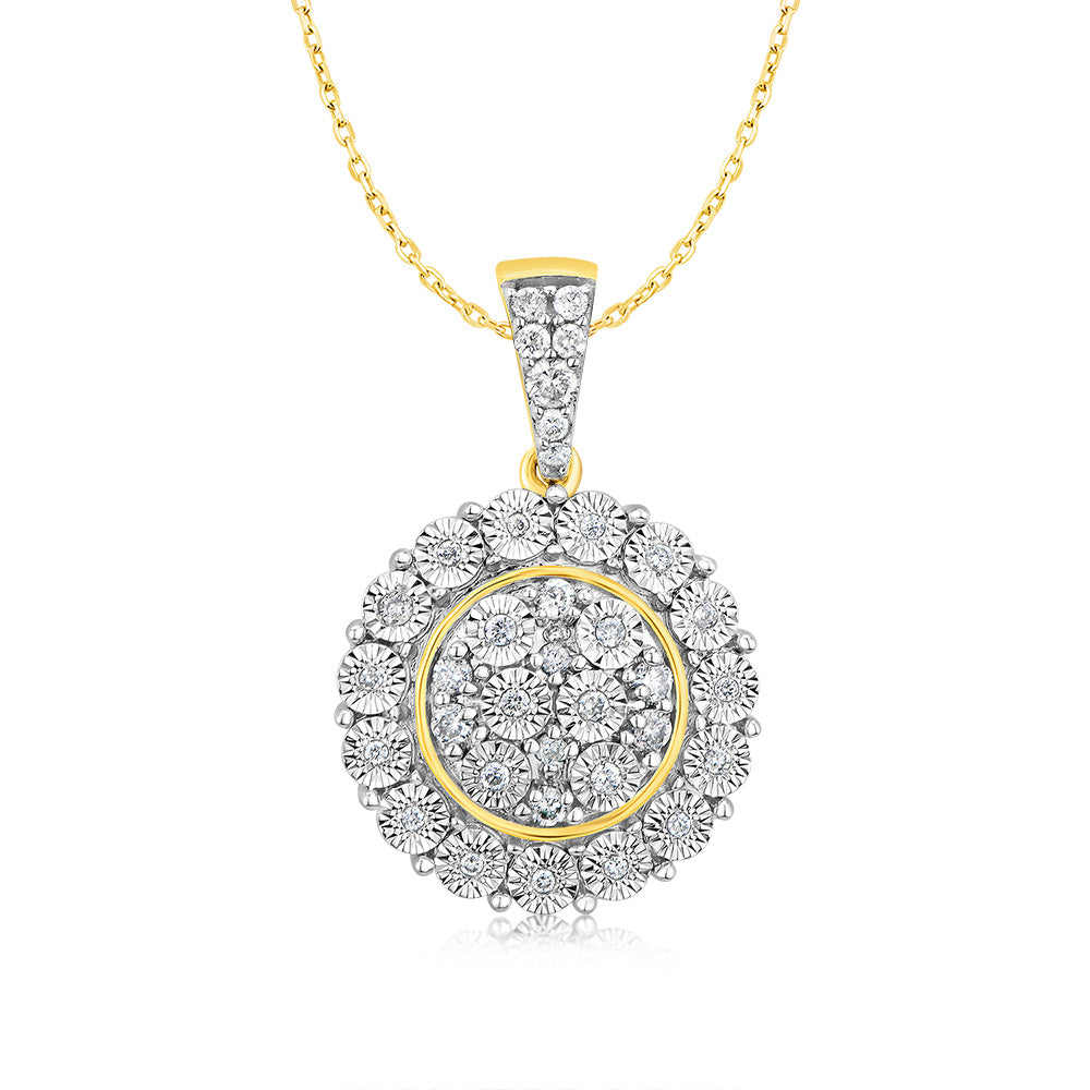 1/5 Carat Diamond Pendant in 9ct Lustrous Yellow Gold