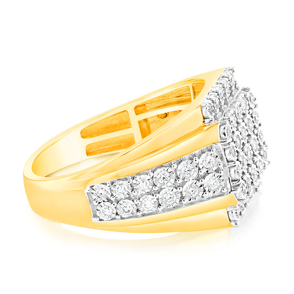 Stunning 9ct Yellow Gold Cluster Ring with Luminescent Lab - Grown Diamonds