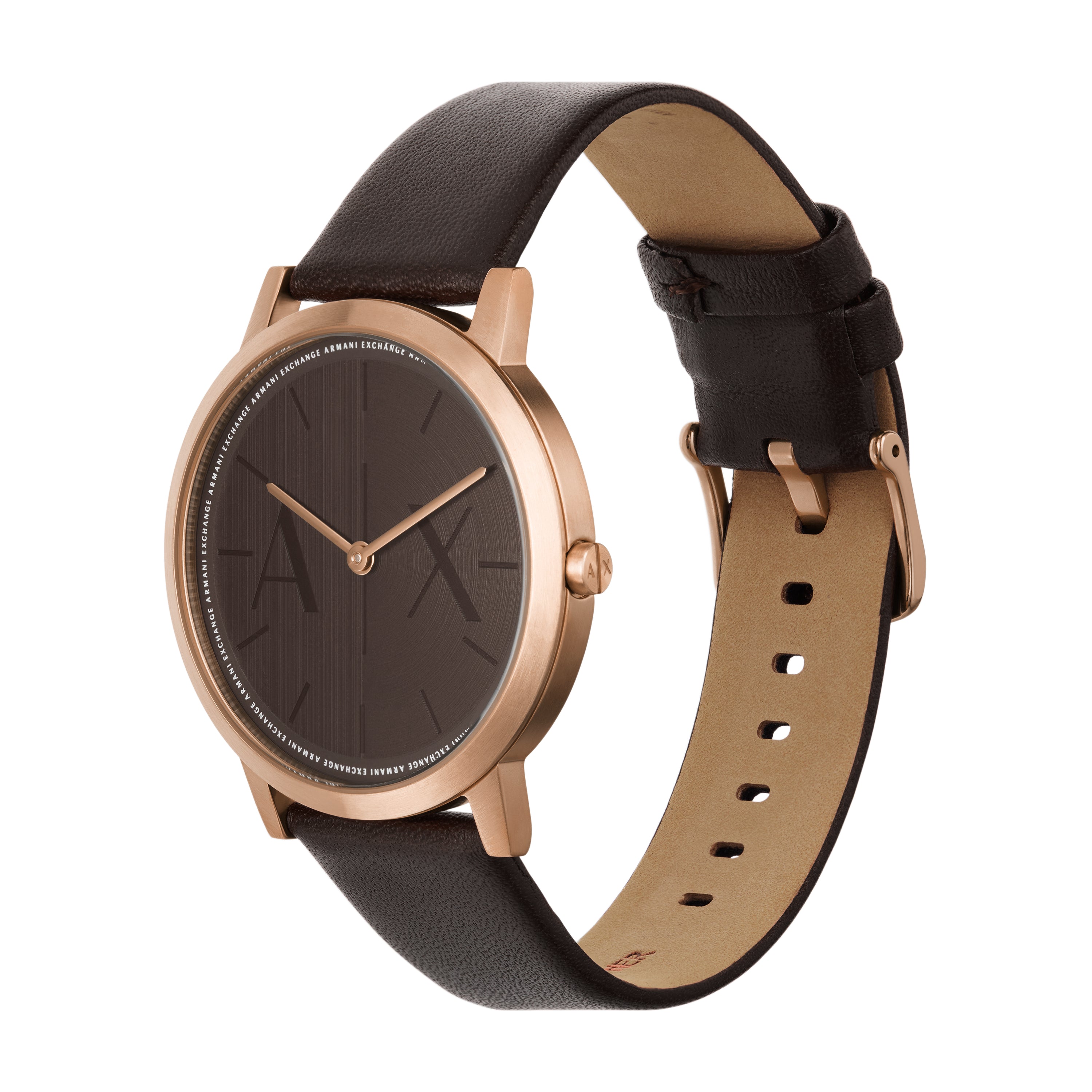 Stylish Armani Exchange AX2873 Dale Rose Gold Watch with Brown Leather Strap
