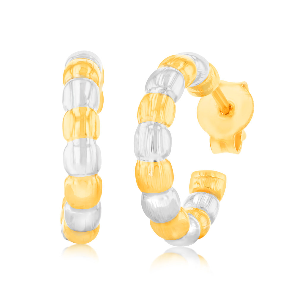 Stylish 9ct Yellow Gold Two - Tone 3/4 Hoop Fancy Earrings
