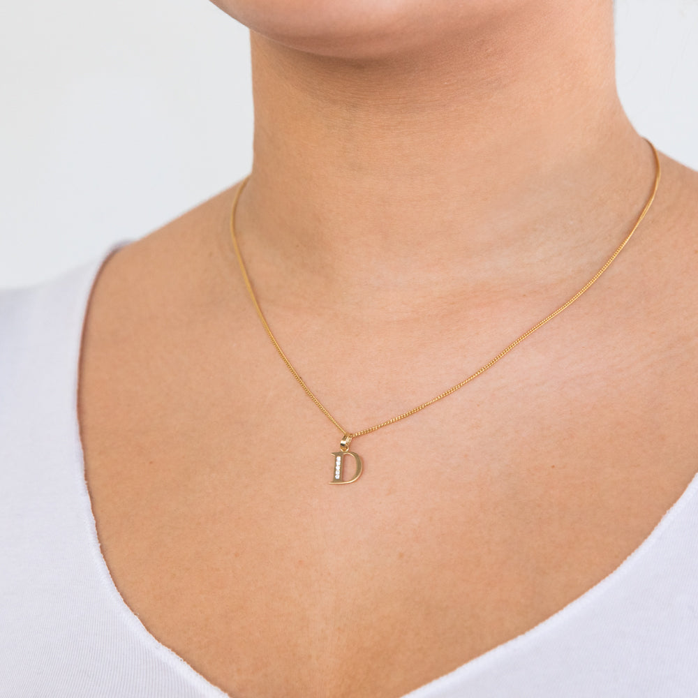 Stunning 9ct Yellow Gold Personalized Initial D Zirconia Pendant for Women's Jewelry
