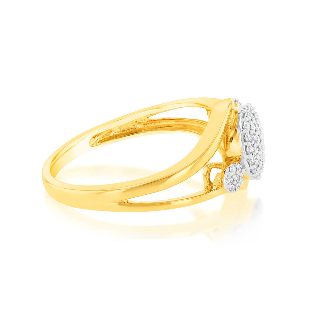 Gorgeous 1/6 Carat Diamond Cluster Ring Crafted in 9ct Yellow Gold
