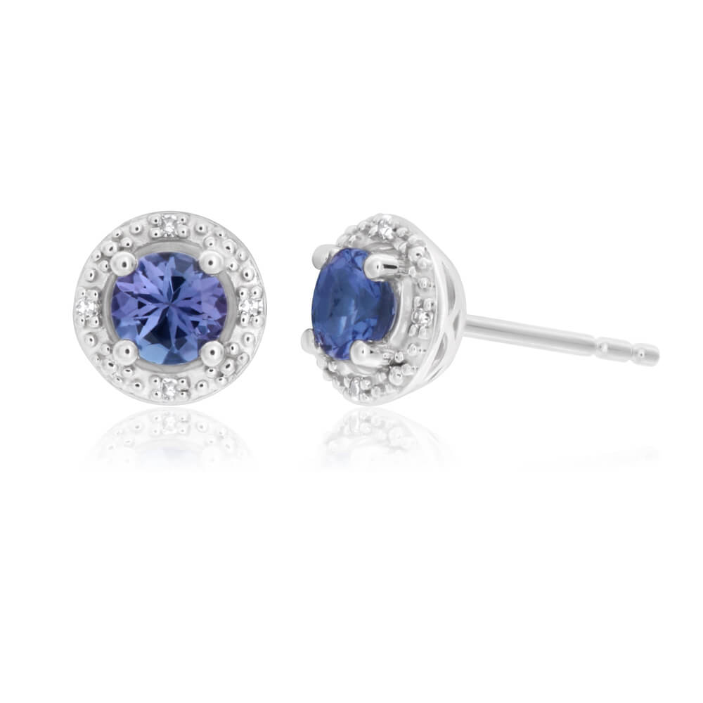 Stunning 9 Carat White Gold 0.5 Carat Tanzanite and Diamond Stud Earrings for Women