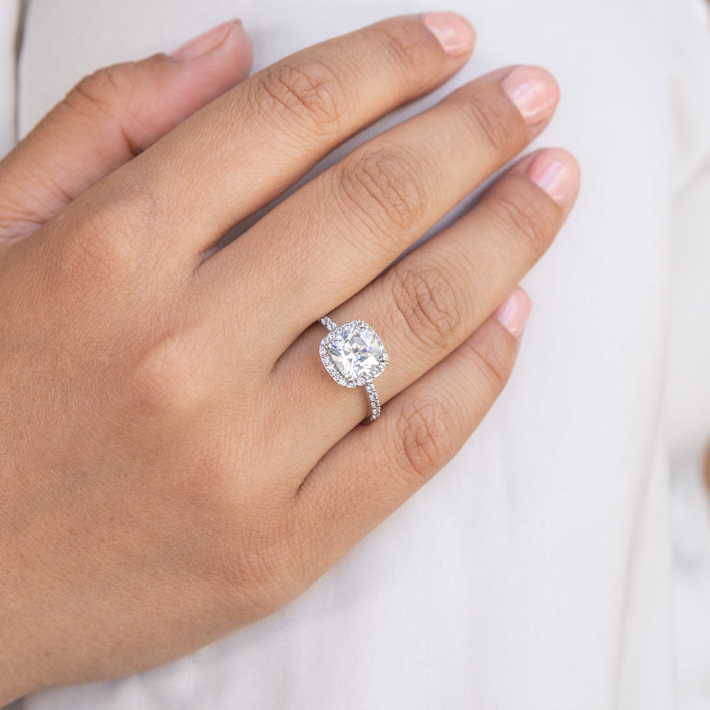 8mm Cushion Cut Cubic Zirconia Halo Ring in 9ct White Gold
