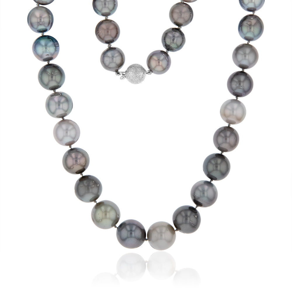 12 - 14.2mm Multicolored Tahitian Pearl Strand with 14ct White Gold Stardust Ball Clasp